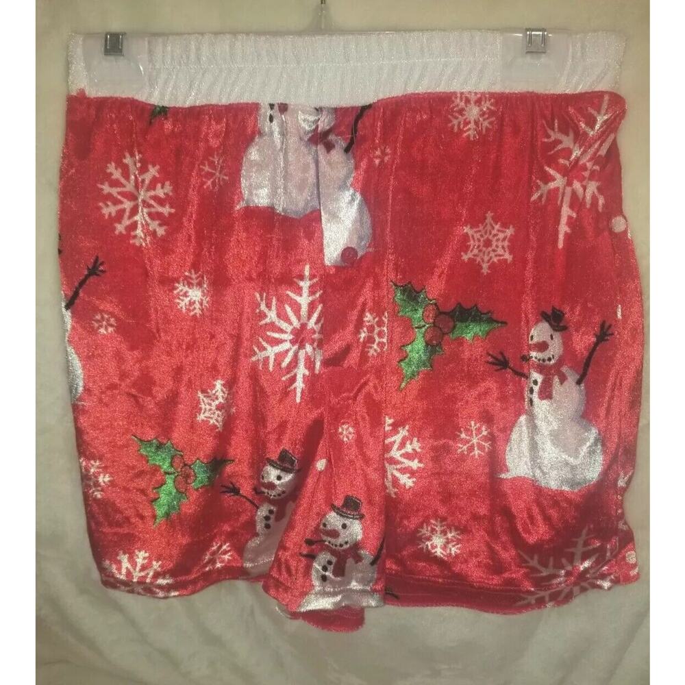 Mens‎ Boxers M Red Christmas Velour Holiday Snowman Snowflake Mistletoe